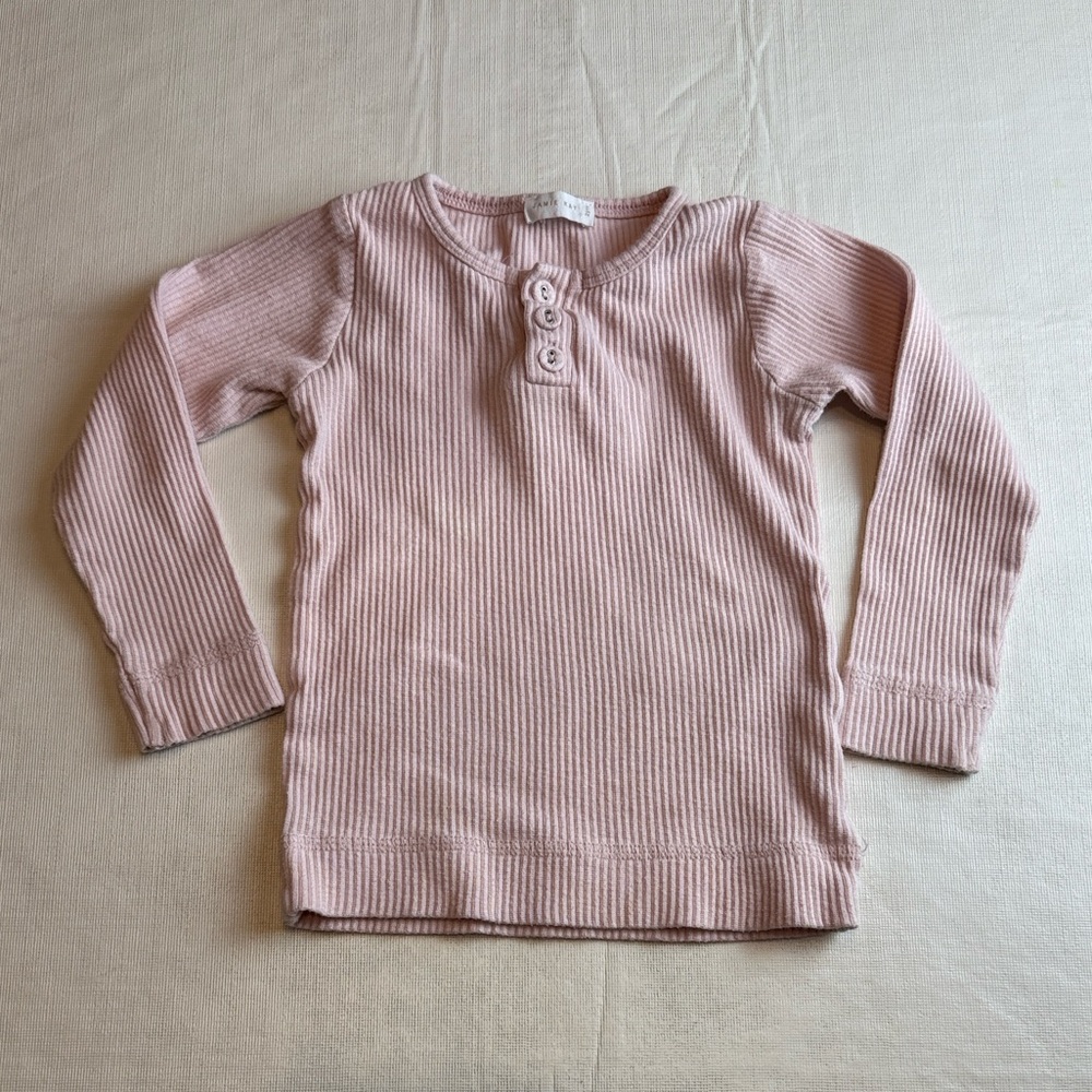 Jamie Kay Girls Blush Pink Ribbed Long Sleeve Henley Tee Size 2